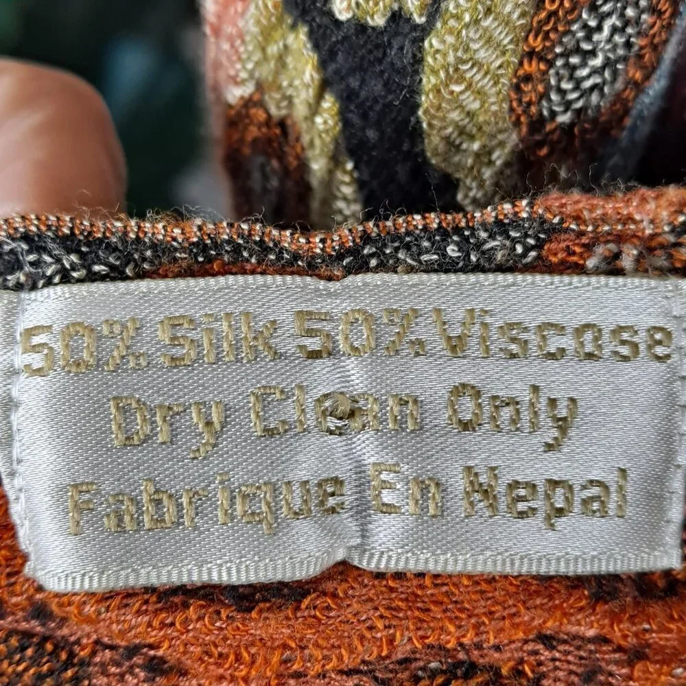 Silk Blend Oblong Scarf Fall Colors Fringed Ends Made in Nepal